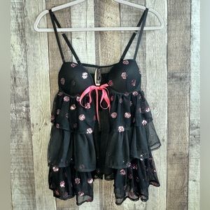 Victoria’s Secret Sexy Little Things Push Up Lingerie Babydoll Black Sequin 34B